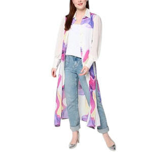 C Wonder Women's Drama Topper with Side Slits Watercolor Brushed - Petite